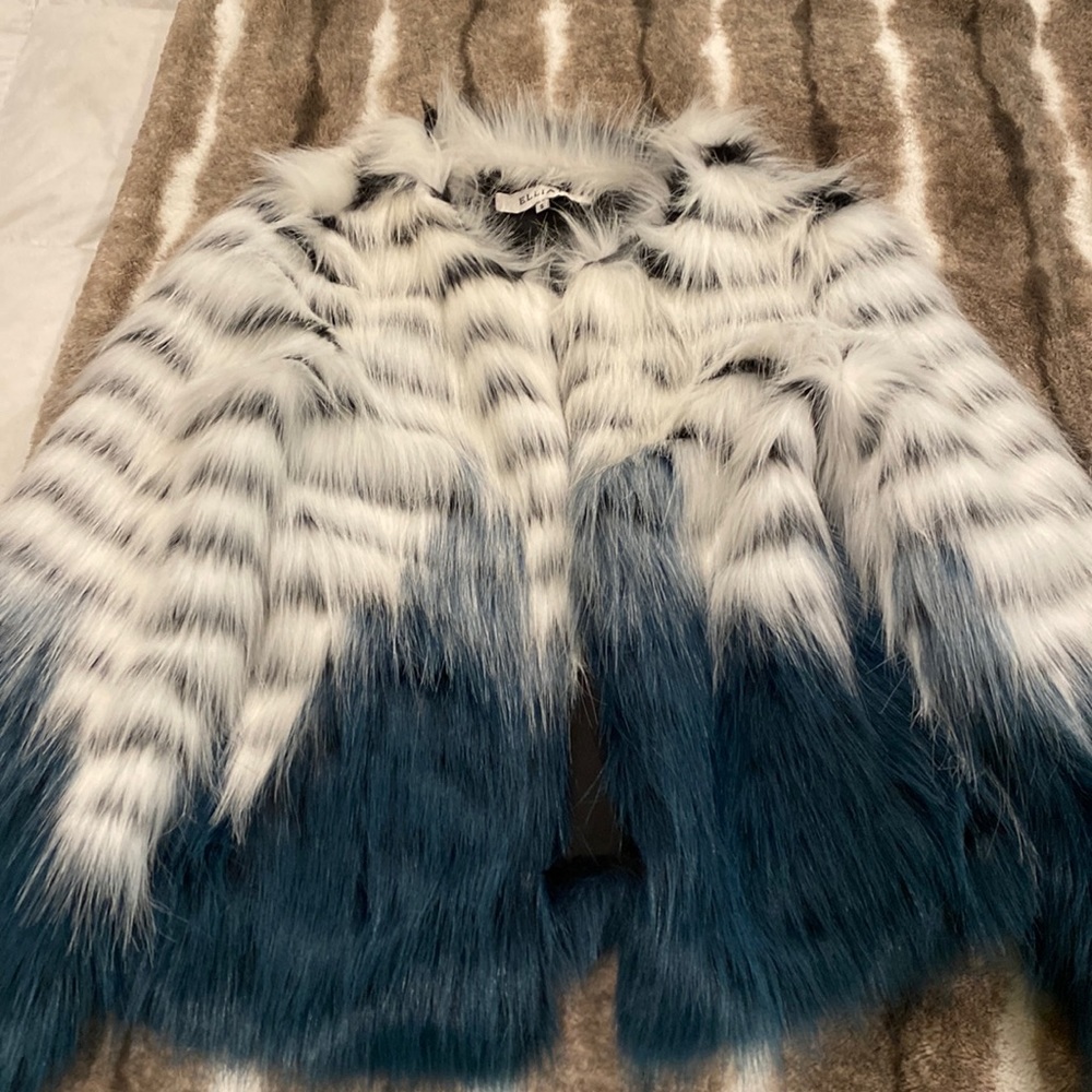 Funky Faux Fur Black White Teal Jacket